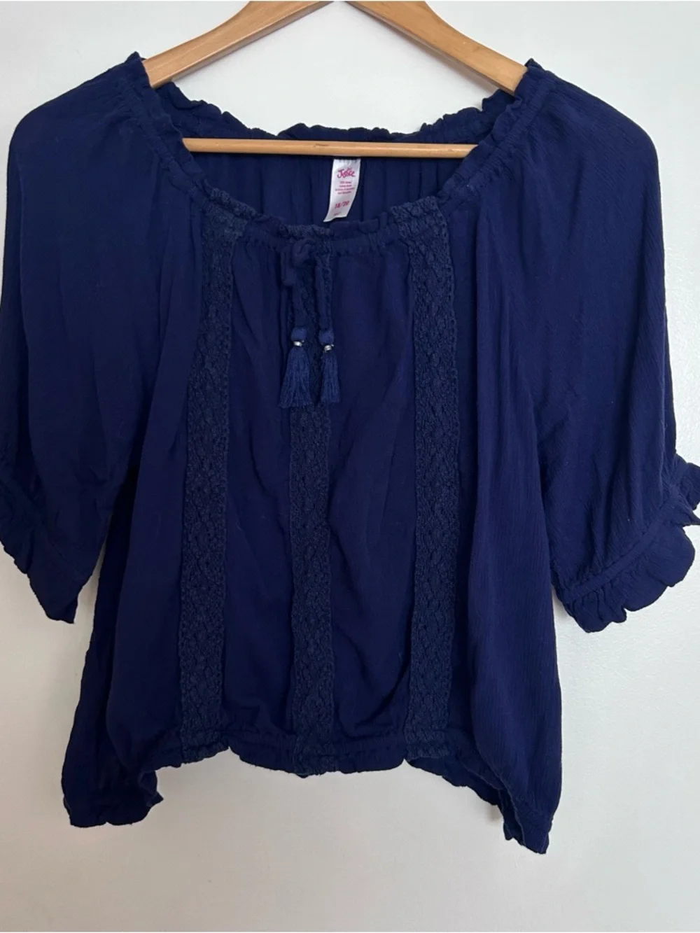 Justice girls Navy Peasant Top with Light Pink Denim Mini Skirt set size 18/20